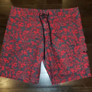 MEN'S GRAY & RED CONVERSE BATHING SUIT SHORTS